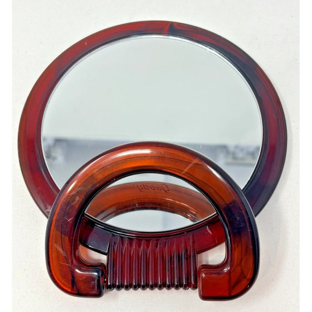 Vintage Goody Tortoiseshell Hand Mirror Round Plastic Vanity
